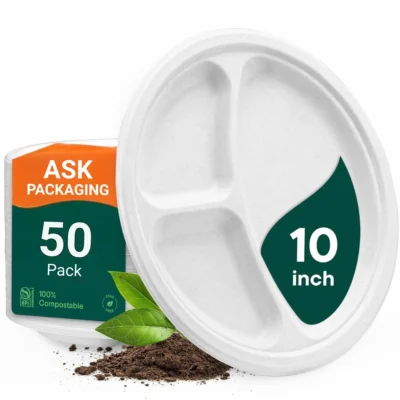 3 Compartment disposable bagasse plates 50 pack 3 Compartment disposable bagasse plates 50 pack