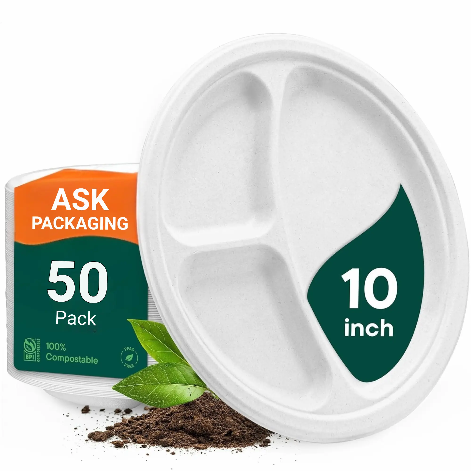 Eco-Friendly Bagasse Plates | Buy Compostable Plates UK 3 Compartment Plates