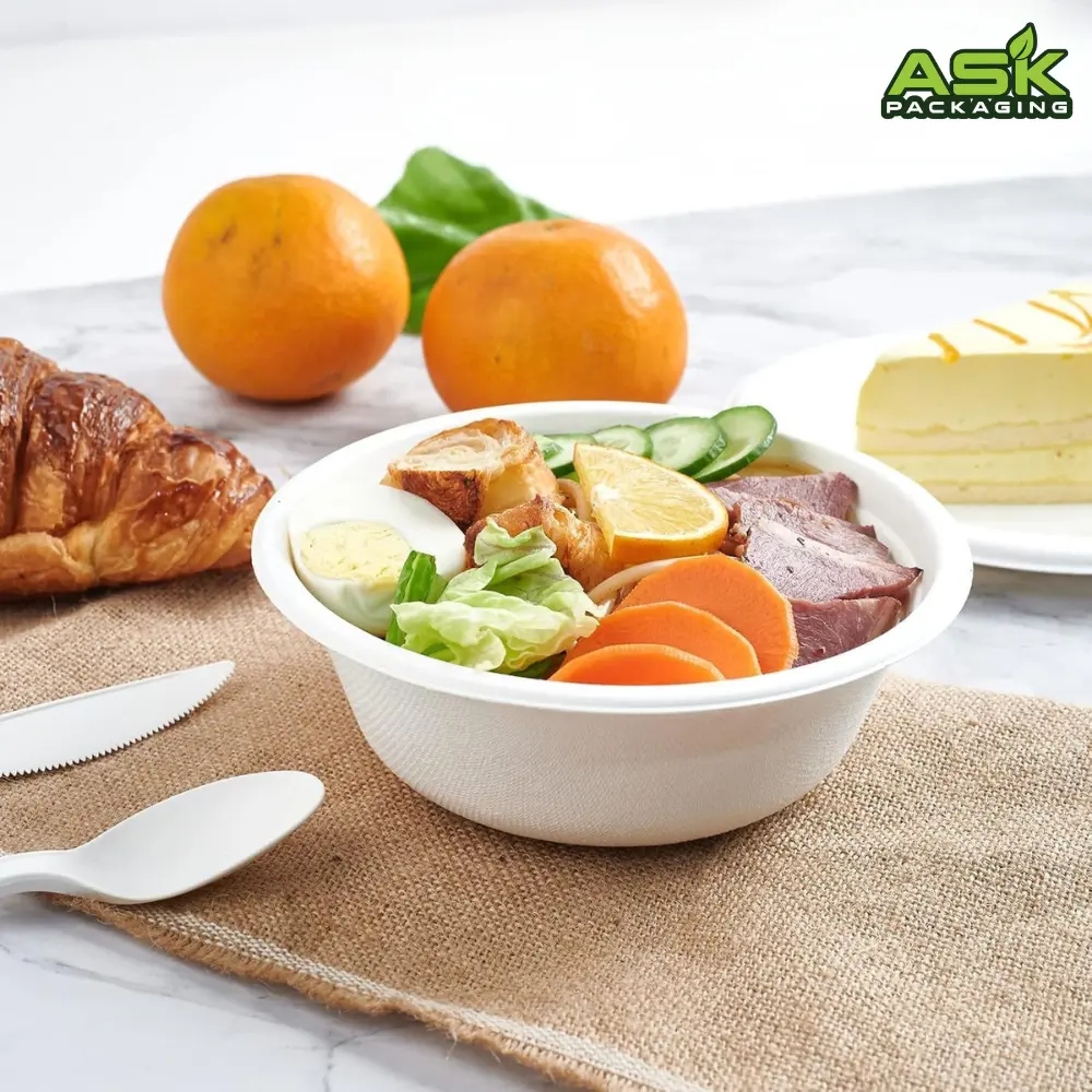 Ask Packaging disposable bagasse bowls for soup desserts by ask packaging