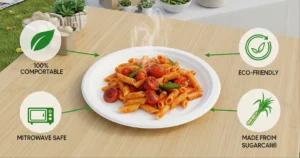 9 Inch Bagasse Plates Sustainable Disposable Tableware for Events and Catering